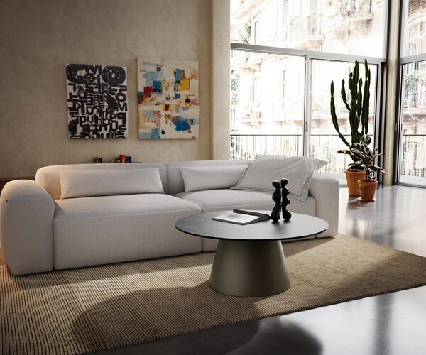 DELIFE Dohányzóasztal Edge kerek 90x90 cm kerámia beton szürke Borna titán effektfinish