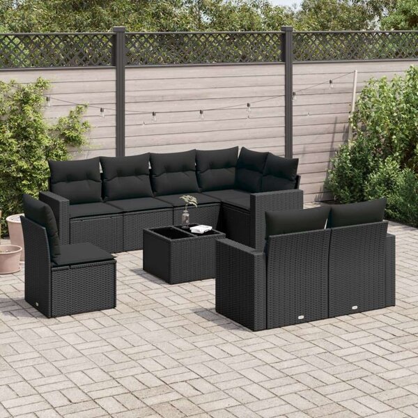 VidaXL Polyrattan Kerti Ülőgarnitúra - 9 részes - Fekete