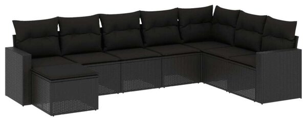 Polyrattan Kerti Ülőgarnitúra - 8 részes - Fekete