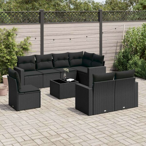 VidaXL Polyrattan Kerti Ülőgarnitúra - 9 részes - Fekete
