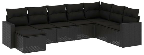 Polyrattan Kerti Ülőgarnitúra - 8 részes - Fekete