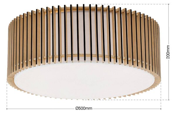ORION Tarta mennyezeti világítás, Ø 50 cm, fa, textil diffúzor, 4 x E27, dimmelhető, Világos fa, Nappali / Étkező, Fa
