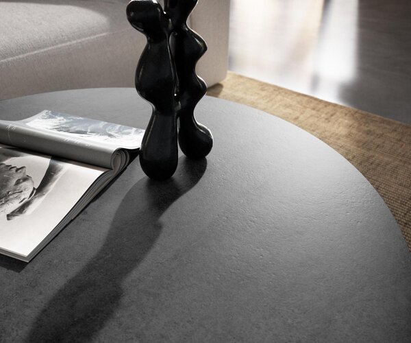 DELIFE Dohányzóasztal Edge kerek 90x90 cm kerámia beton szürke Borna titán effektfinish