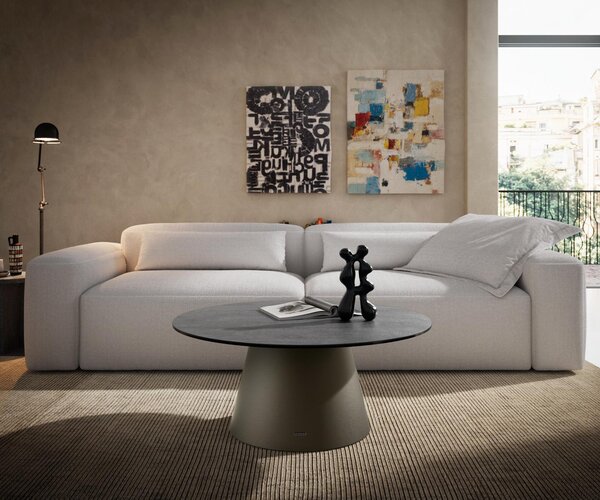DELIFE Dohányzóasztal Edge kerek 90x90 cm kerámia beton szürke Borna titán effektfinish