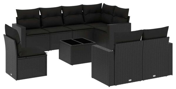 VidaXL Polyrattan Kerti Ülőgarnitúra - 9 részes - Fekete
