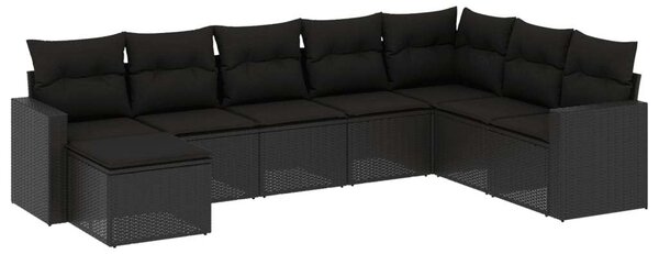 Polyrattan Kerti Ülőgarnitúra - 8 részes - Fekete