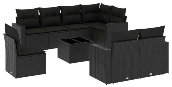 VidaXL Polyrattan Kerti Ülőgarnitúra - 9 részes - Fekete