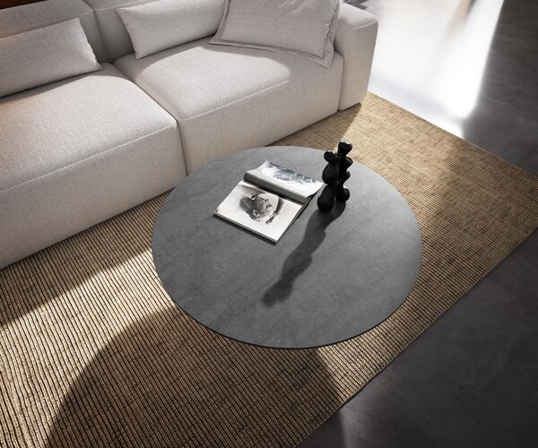 DELIFE Dohányzóasztal Edge kerek 90x90 cm kerámia beton szürke Borna titán effektfinish