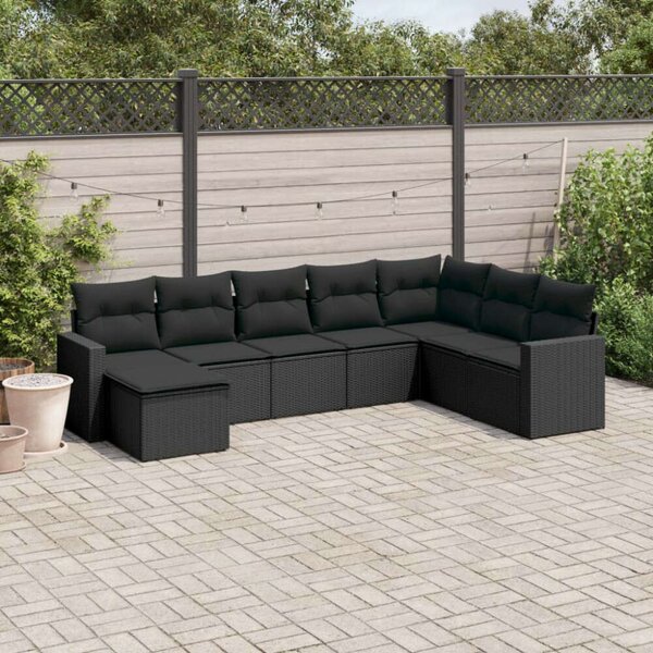 Polyrattan Kerti Ülőgarnitúra - 8 részes - Fekete