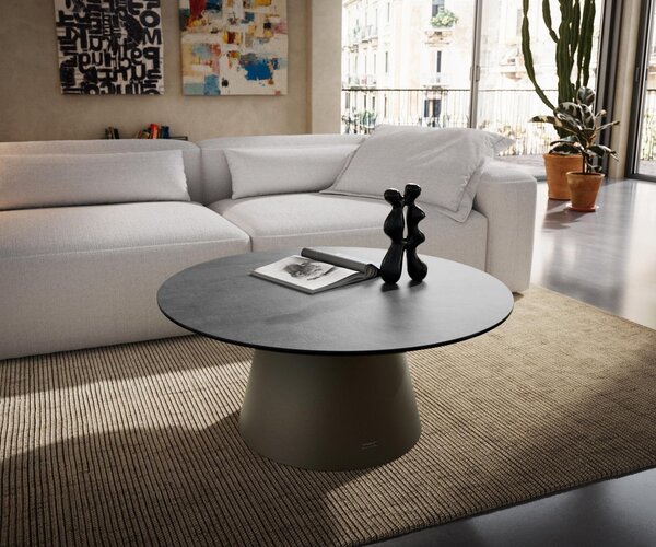 DELIFE Dohányzóasztal Edge kerek 90x90 cm kerámia beton szürke Borna titán effektfinish