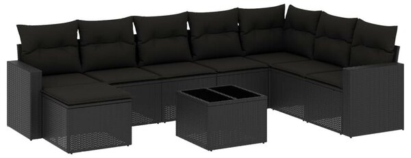 VidaXL Polyrattan Kerti Ülőgarnitúra - 9 részes - Fekete