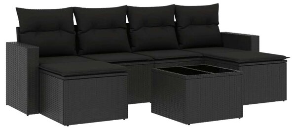 Polyrattan Kerti Ülőgarnitúra - 7 részes - Fekete