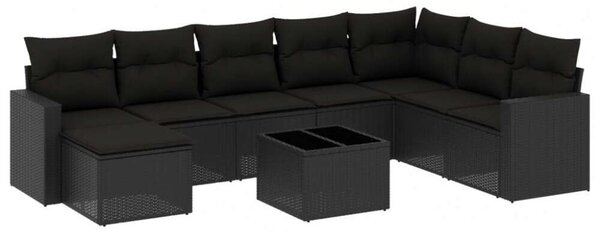 VidaXL Polyrattan Kerti Ülőgarnitúra - 9 részes - Fekete