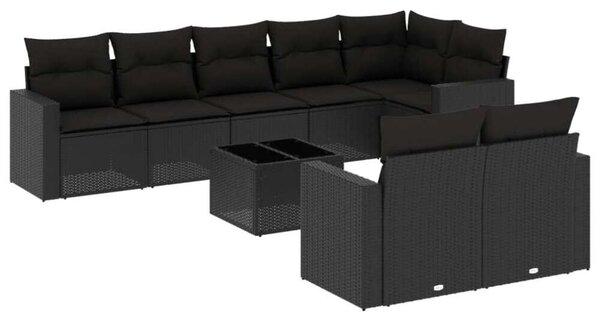 VidaXL Polyrattan Kerti Ülőgarnitúra - 9 részes - Fekete