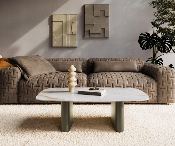 DELIFE Dohányzóasztal Edge hajóformájú 120x70 cm kerámia onyx pearl ovada titán színű effektfinish