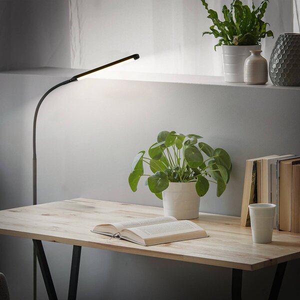 Briloner LED álló lámpa Mura, fekete, magasság 170 cm, fém érintésérzékeny dimmer, dimmelhető, Fekete, Nappali / Étkező, Műanyag, Modern