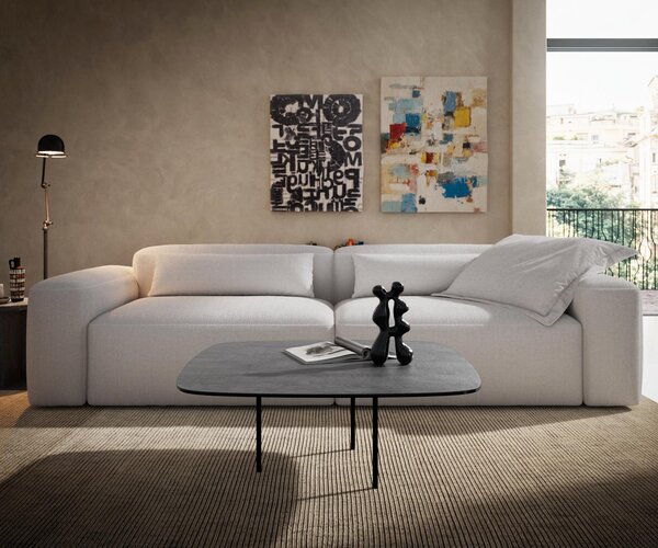 DELIFE Dohányzóasztal Edge hajóformájú 90x90 cm kerámia beton szürke Trive rozsdamentes acél szálcsiszolt