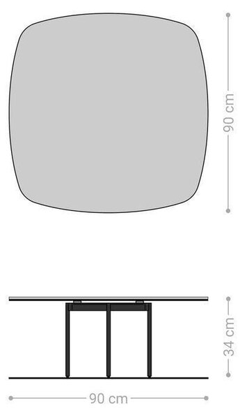 DELIFE Dohányzóasztal Edge hajóformájú 90x90 cm kerámia beton szürke Trive rozsdamentes acél szálcsiszolt
