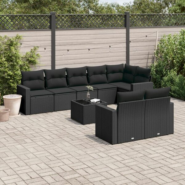 VidaXL Polyrattan Kerti Ülőgarnitúra - 9 részes - Fekete