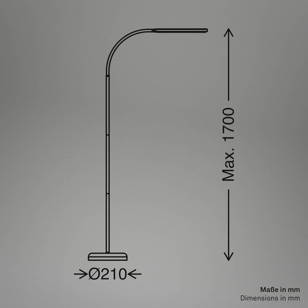 Briloner LED álló lámpa Mura, fehér, magasság 170 cm, fém, érintésérzékeny dimmer, dimmelhető, Fehér / opál, Nappali / Étkező, Műanyag, Modern
