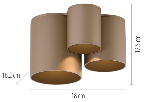 PURE Point LED fürdőszoba mennyezeti világítás, bronz, 18 cm, 3 izzós, IP44, dimmelhető, Bronz / antik sárgaréz, Fürdőszoba, fém, Modern
