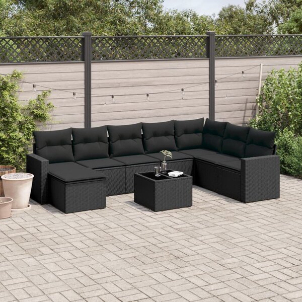 VidaXL Polyrattan Kerti Ülőgarnitúra - 9 részes - Fekete