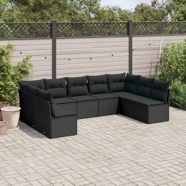VidaXL Polyrattan Kerti Ülőgarnitúra - 9 részes - Fekete