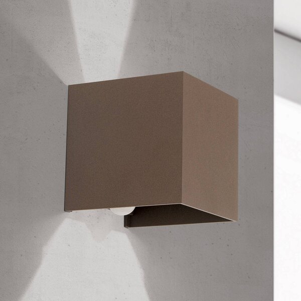ORION LED kültéri fali világítás Cube-S, corten, fém, érzékelő, Barna / rozsda, Alumínium, Modern