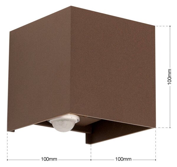 ORION LED kültéri fali világítás Cube-S, corten, fém, érzékelő, Barna / rozsda, Alumínium, Modern