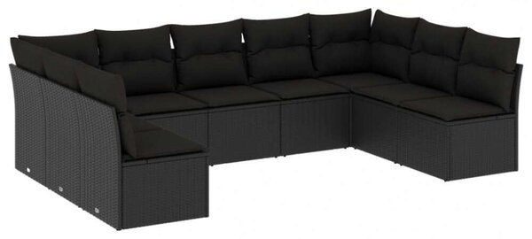 VidaXL Polyrattan Kerti Ülőgarnitúra - 9 részes - Fekete