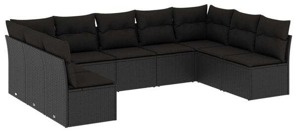VidaXL Polyrattan Kerti Ülőgarnitúra - 9 részes - Fekete