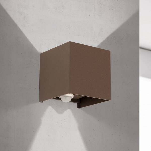 ORION LED kültéri fali világítás Cube-S, corten, fém, érzékelő, Barna / rozsda, Alumínium, Modern