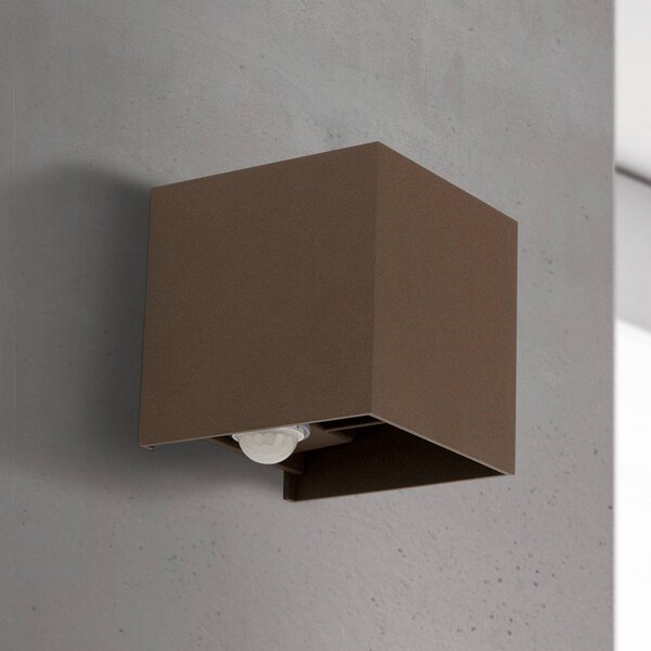 ORION LED kültéri fali világítás Cube-S, corten, fém, érzékelő, Barna / rozsda, Alumínium, Modern