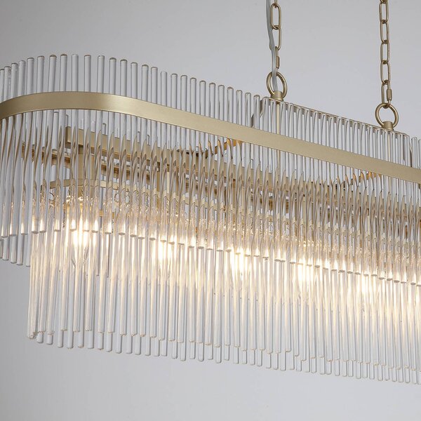 Searchlight Lara lógó lámpa, hossza 98 cm, arany színű/átlátszó, üveg/fém, dimmelhető, Sárgaréz / arany, Nappali / Étkező, Üveg