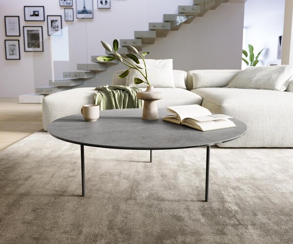 DELIFE Dohányzóasztal Edge kerek 100x100 cm kerámia beton szürke Trive fém fekete