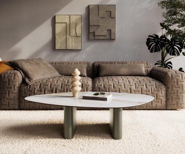 DELIFE Dohányzóasztal Edge organikus 140x76 cm kerámia onyx pearl ovada titán színű effektfinish