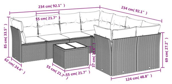 VidaXL Polyrattan Kerti Ülőgarnitúra - 9 részes - Fekete
