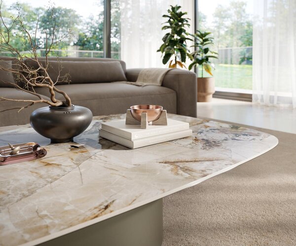 DELIFE Dohányzóasztal Edge hajóformájú 135x80 cm kerámia patagónia polírozott Casilda titán színű effektfinish