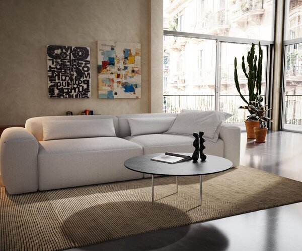 DELIFE Dohányzóasztal Edge kerek 90x90 cm kerámia beton szürke Trive fém fekete