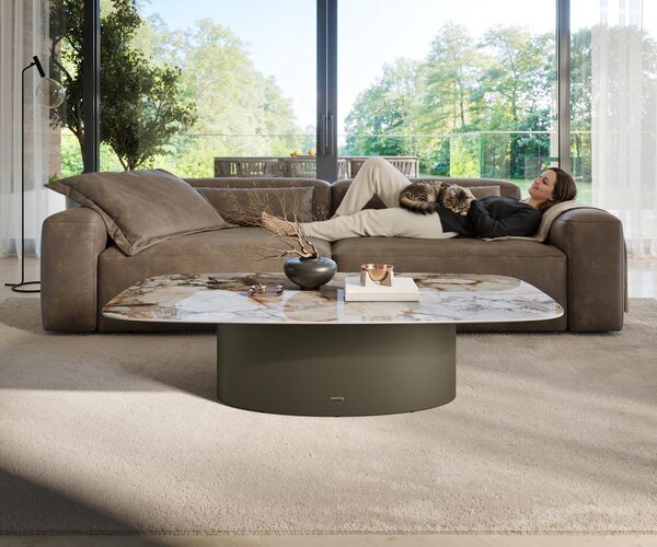 DELIFE Dohányzóasztal Edge hajóformájú 135x80 cm kerámia patagónia polírozott Casilda titán színű effektfinish