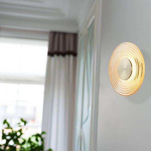 Searchlight LED fali lámpa Cleo, borostyán-/sárgaréz színű, Ø 30 cm, üveg, dimmelhető, Krém / borostyánsárga, Nappali / Étkező, Üveg, Modern