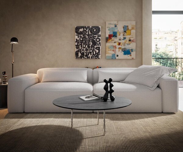 DELIFE Dohányzóasztal Edge kerek 90x90 cm kerámia beton szürke Trive fém fekete