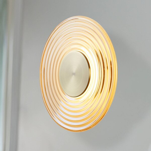Searchlight LED fali lámpa Cleo, borostyán-/sárgaréz színű, Ø 30 cm, üveg, dimmelhető, Krém / borostyánsárga, Nappali / Étkező, Üveg, Modern