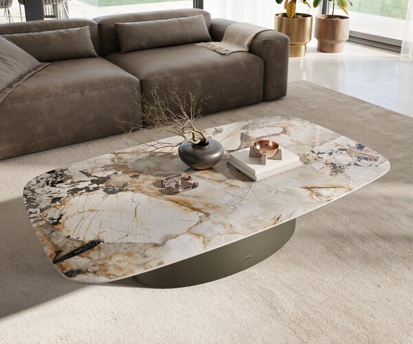 DELIFE Dohányzóasztal Edge hajóformájú 135x80 cm kerámia patagónia polírozott Casilda titán színű effektfinish