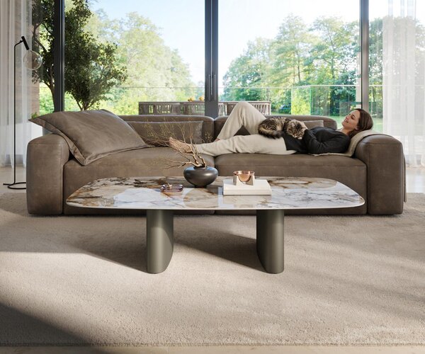 DELIFE Dohányzóasztal Edge hajóformájú 135x80 cm kerámia patagónia polírozott ovális titán színű effektfinish