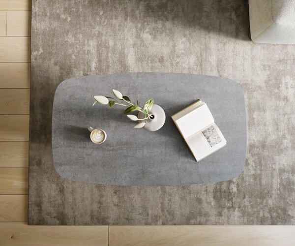 DELIFE Dohányzóasztal Edge hajóformájú 120x70 cm kerámia beton szürke Salto fém fekete