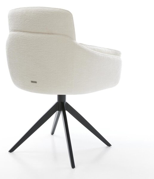 DELIFE Étkezőszék Luan-Flex karfás bouclé puha bézs kereszt láb széles fekete 360° forgatható billenő