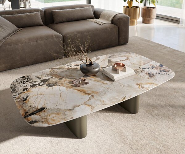 DELIFE Dohányzóasztal Edge hajóformájú 135x80 cm kerámia patagónia polírozott ovális titán színű effektfinish
