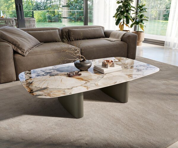 DELIFE Dohányzóasztal Edge hajóformájú 135x80 cm kerámia patagónia polírozott ovális titán színű effektfinish