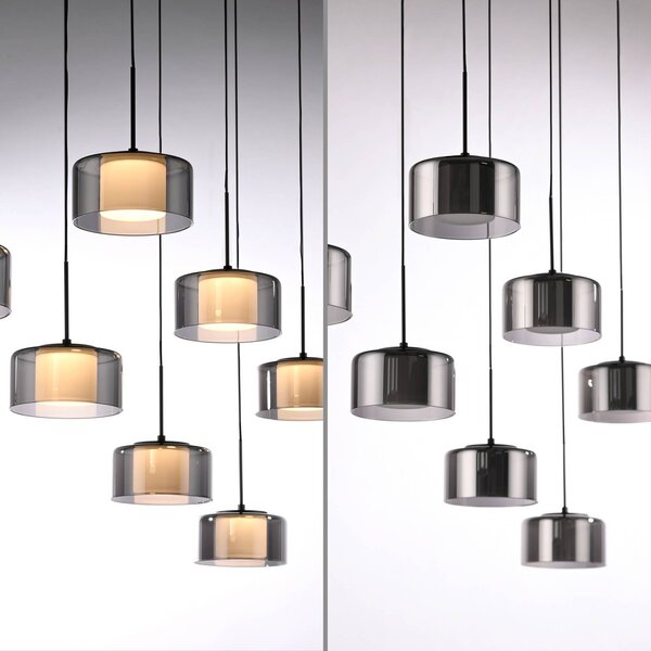 Paul Neuhaus Rika LED-es függőlámpa, 135 cm, üveg, fényerőszabályzóval,, dimmelhető, Fekete, Nappali / Étkező, Üveg, Modern